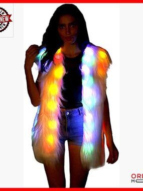 LED Light Up Faux Fur Jacket Vest for Rave Parties Halloween Glow